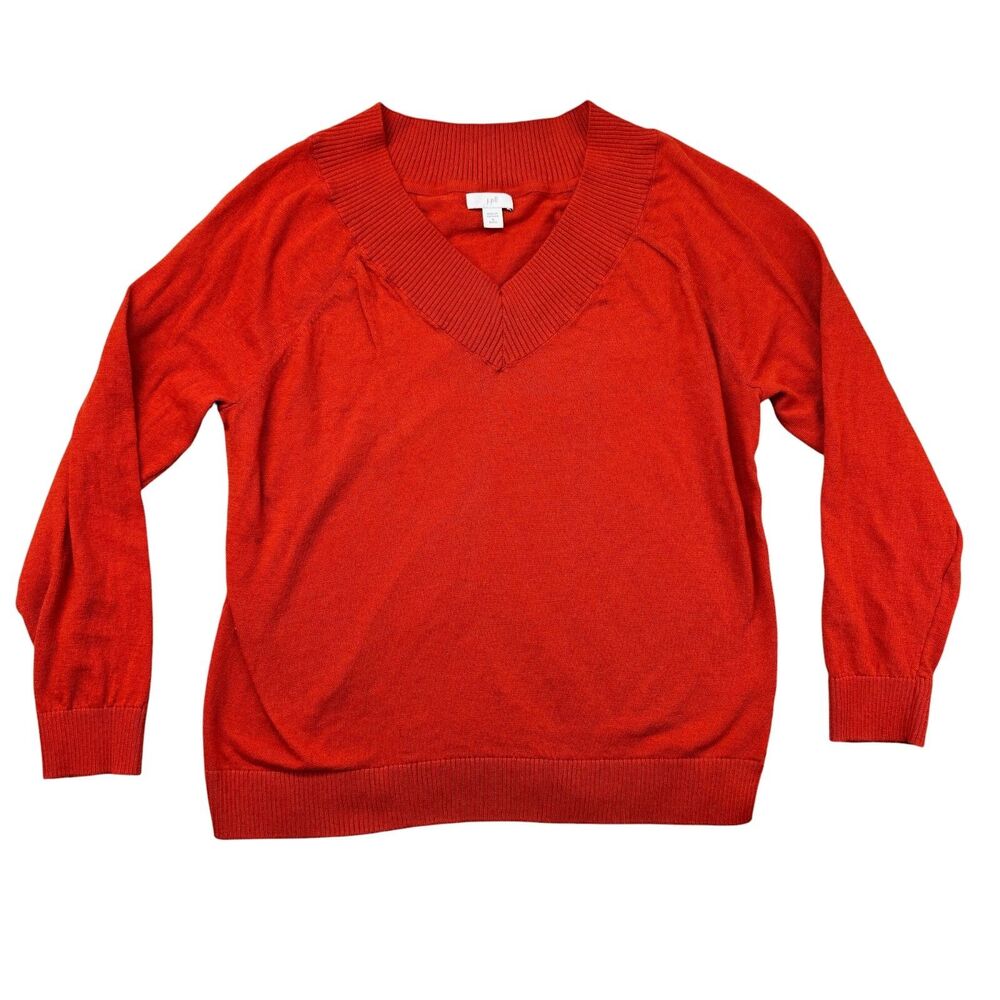 J. Jill Sweater Women's Small Petite Orange Long Sleeve Pullover Ribbed Border